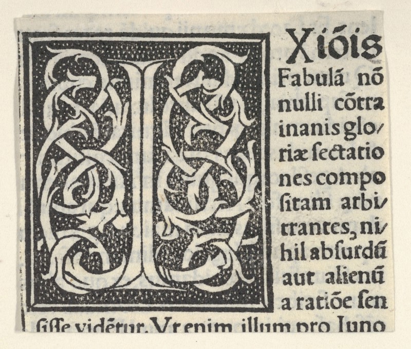Initial letter I on patterned background, 1520.