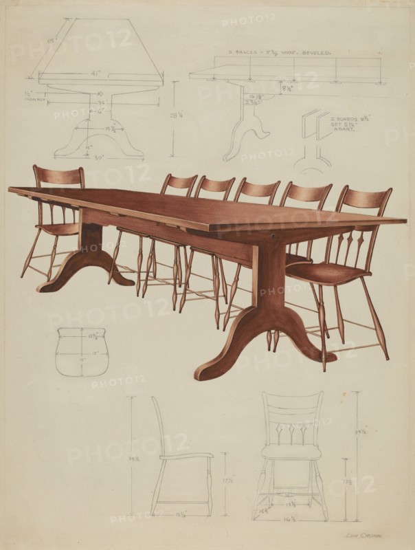 Shaker Dining Table and Chairs, c. 1937.