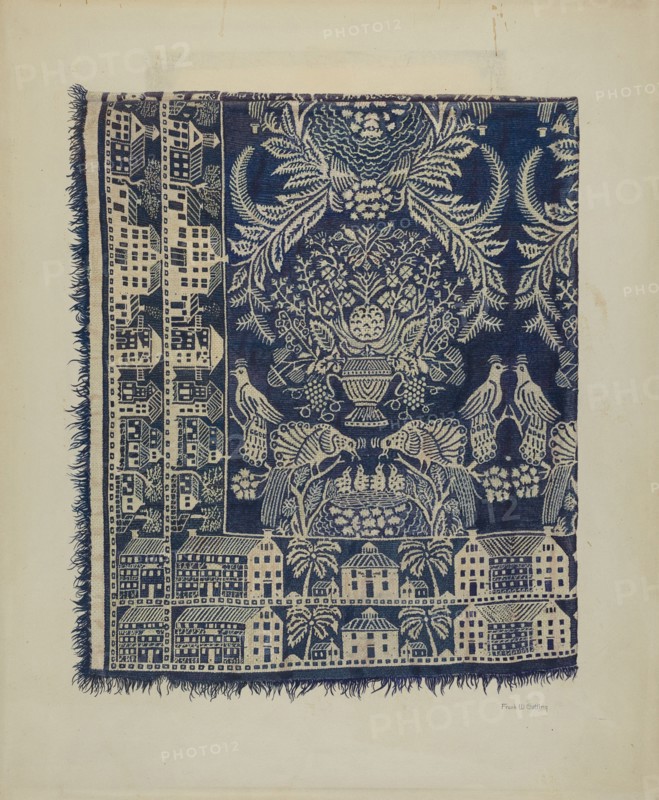 Blue and White Woolen Coverlet, c. 1938.
