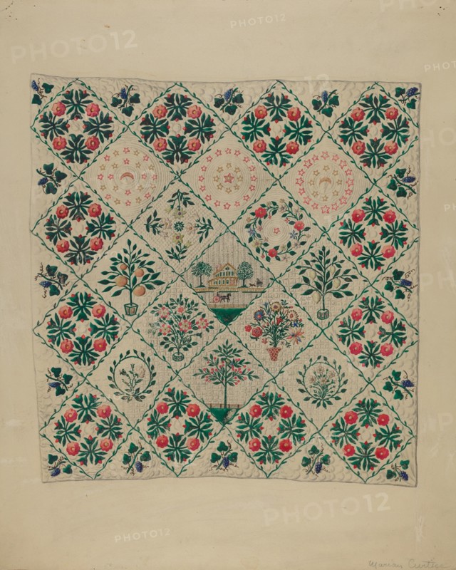 Embroidered Applique Quilt, 1935/1942.