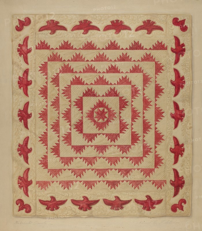 Patchwork Quilt with Eagles, c. 1938.