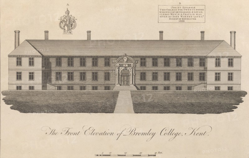 The Front Elevation of Bromley College, Kent, 1777-1790. Creator: John Bayly.