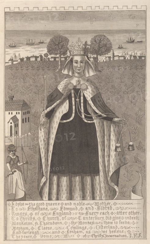 Edyve, the good queen and noble mother to Etheltane, Edmund and Eldred, Kinges of England, 1777. Creator: John Bayly.