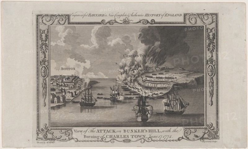 View of the Attack on Bunker's Hill, with the Burning of Charles Town, June 17, 1775, 1781-1783. Creator: John Lodge.