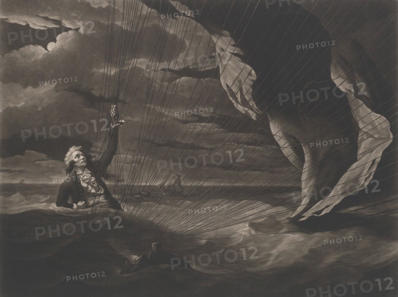 The Perilous Situation of Major Mony, When He Fell into the Sea with His Balloon, June 24, 1789. Creator: John Murphy.