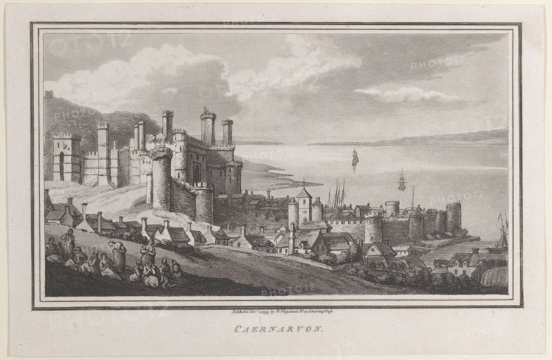 Caernarvon, from "Remarks on a Tour to North and South Wales, in the year 1797, November 2, 1799. Creator: John Hill.