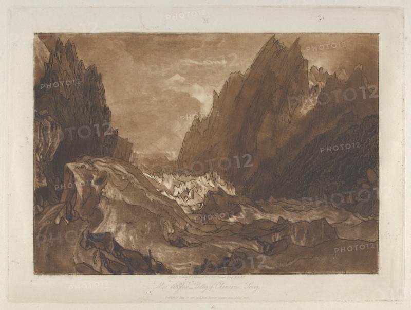 Mêr de Glace, Valley of Chamouni-Savoy (Liber Studiorum, part X, plate 50), May 23, 1812. Creator: JMW Turner.