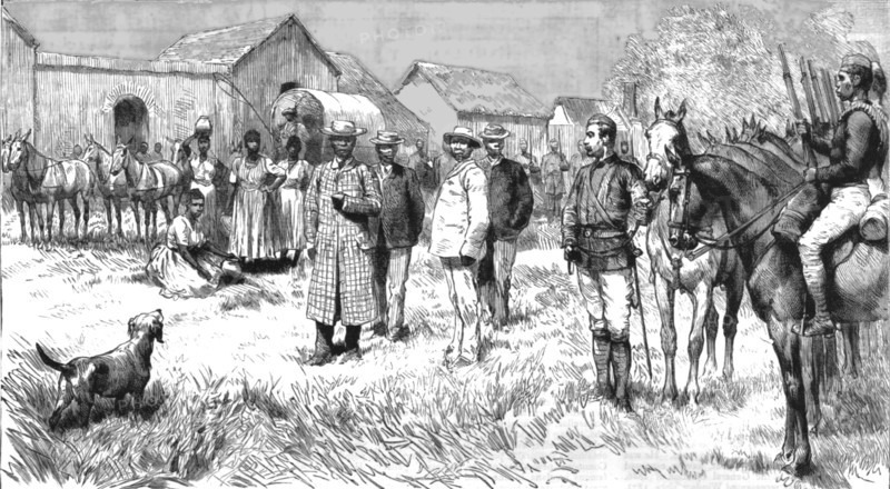 ''Dinizulu, Undabuko and Chingwao, the Exiled Zulu Chiefs, leaving the Goal at Eshowe...', 1890. Creator: Unknown.