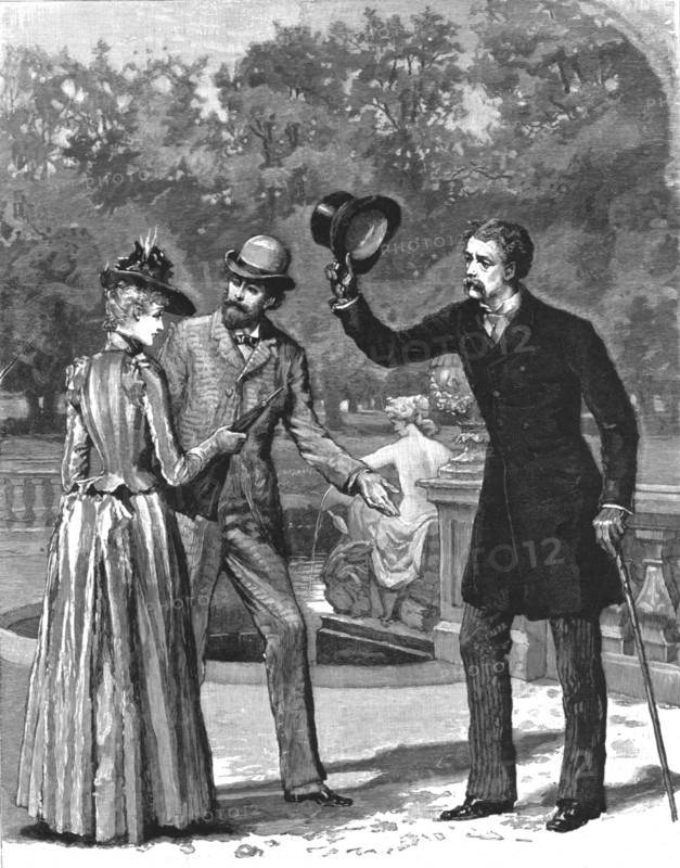 '" Madame Leroux"; By Francis Eleanor Trollope; He was accompanied by a tall spare man...', 1890. Creator: Percy Macquoid.