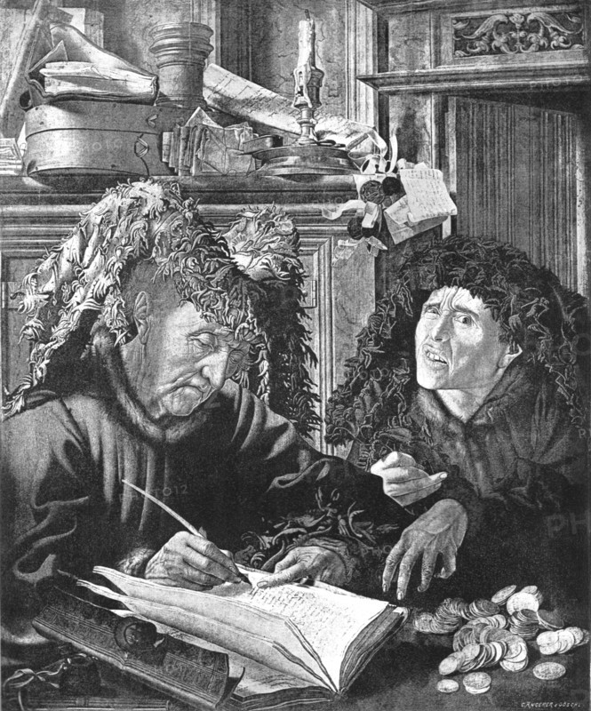 ''" Two Usurers"; from the picture by Marius Van Romerswael',c.1550. 1890. Creator: Unknown.