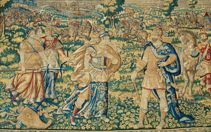 Alexander Encounters Thalestris, Queen of the Amazons, from The Story of Alexander..., c. 1600. Creator: Unknown.