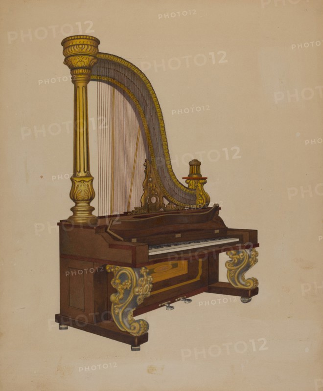 Upright Harp/Piano, c. 1937. Creator: William High.