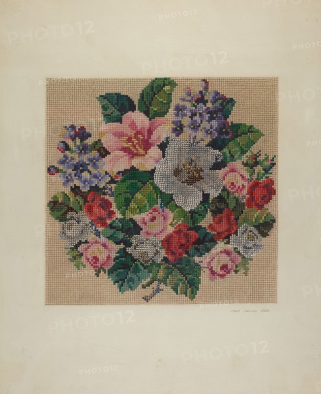 Gros Point Needlework - Flowers, c. 1939. Creators: Ivar Julius, Albert Rudin.