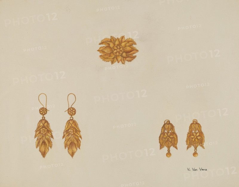Brooch and Earrings, c. 1937. Creator: Vera Van Voris.