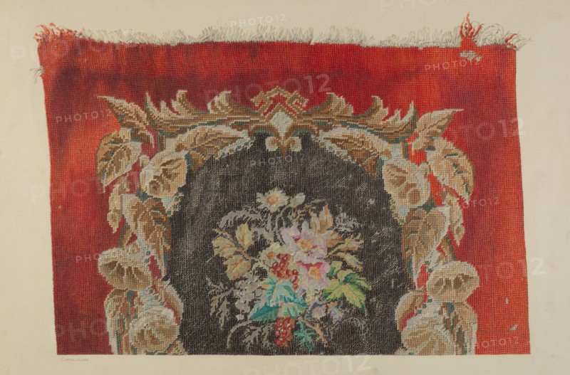 Embroidered Stool Cover, c. 1939. Creator: Carmel Wilson.