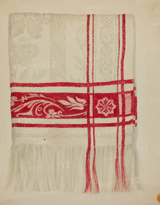 Linen Towel - Flower Design, c. 1936. Creator: Eva Wilson.