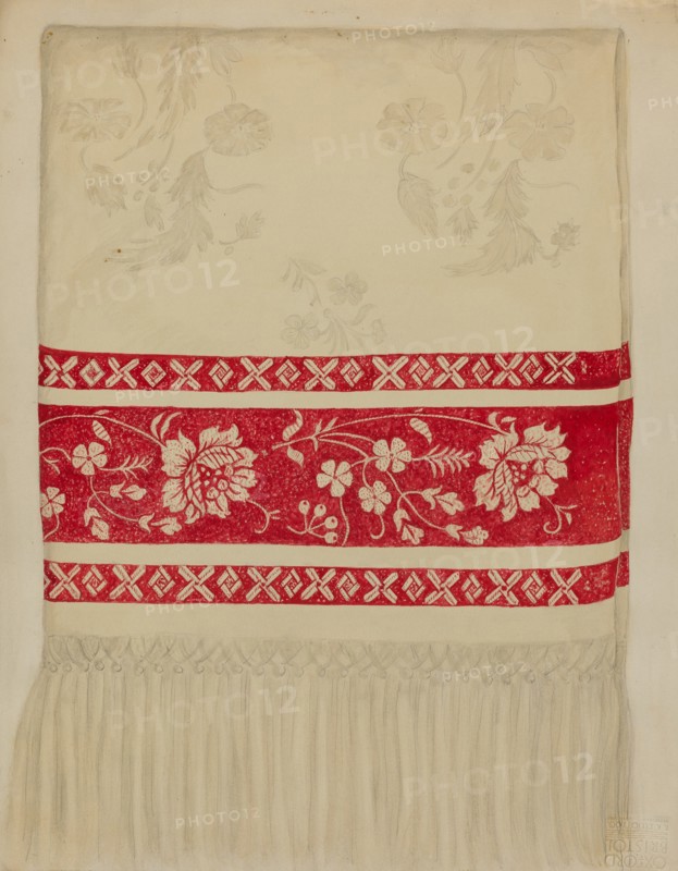 Linen Towel - Flower Design, c. 1936. Creator: Eva Wilson.