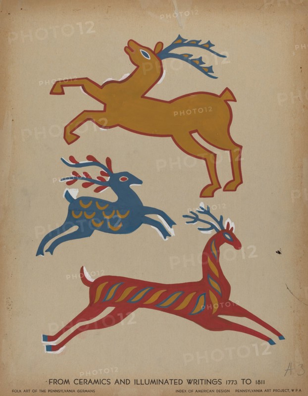 Drawing for Plate 3: From Portfolio "Folk Art of Rural Pennsylvania", c. 1939. Creator: Unknown.
