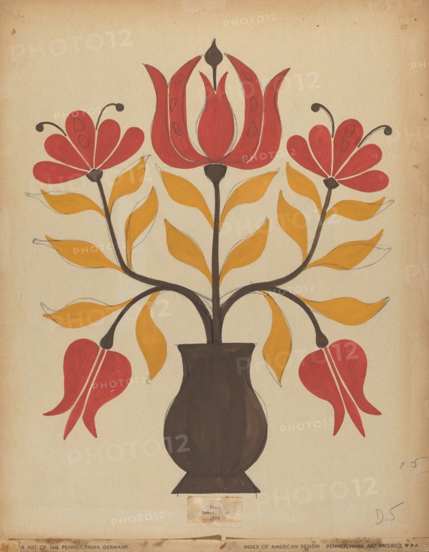 Drawing for Plate 5: From Portfolio "Folk Art of Rural Pennsylvania", c. 1939. Creator: Unknown.