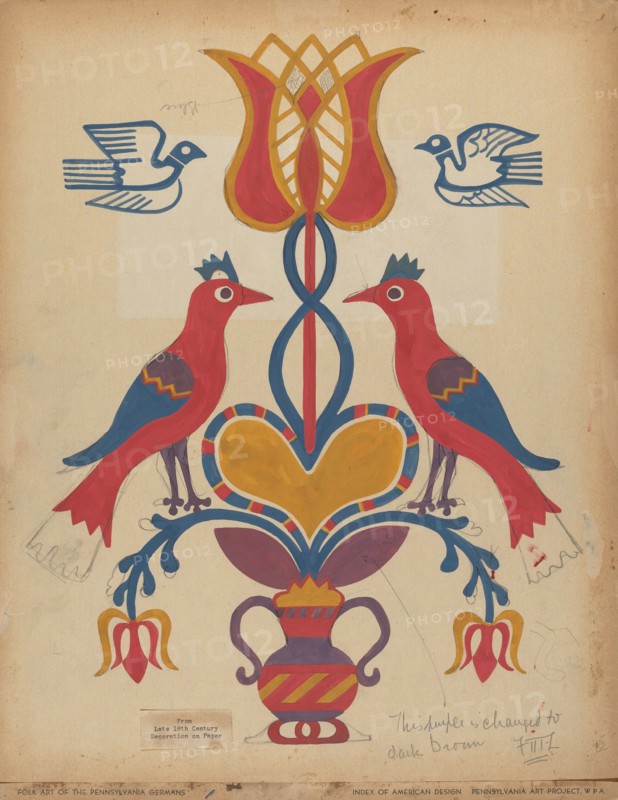 Drawing for Plate 15: From the Portfolio "Folk Art of Rural Pennsylvania", c. 1939. Creator: Unknown.