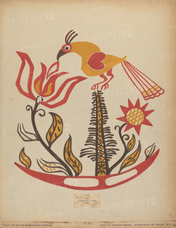 Drawing for Plate 14: From the Portfolio "Folk Art of Rural Pennsylvania", c. 1939. Creator: Unknown.