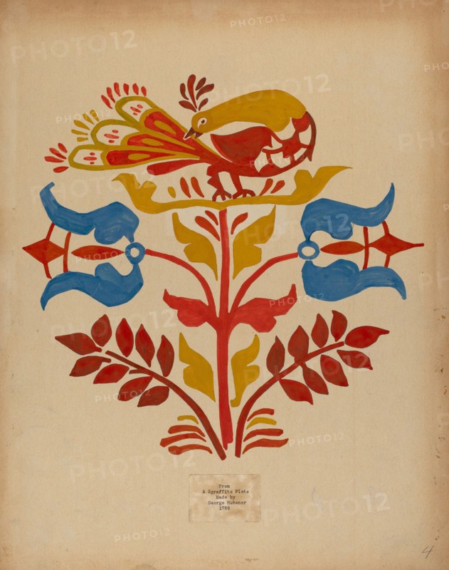 Drawing for Plate 4: From Portfolio "Folk Art of Rural Pennsylvania", c. 1939. Creator: Unknown.