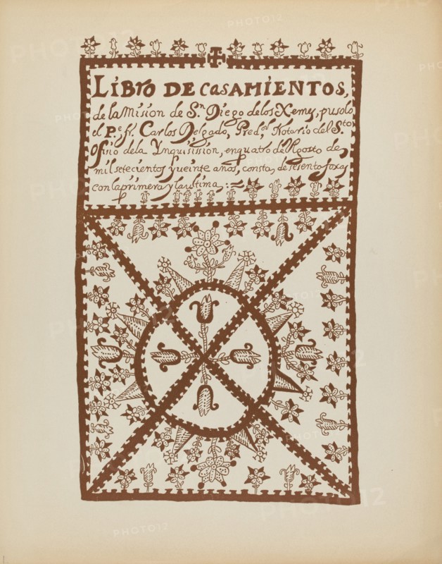 Plate 1: Jemez Book of Marriages: From Portfolio "Spanish Colonial Designs of New Mexico", 1935/1942 Creator: Unknown.