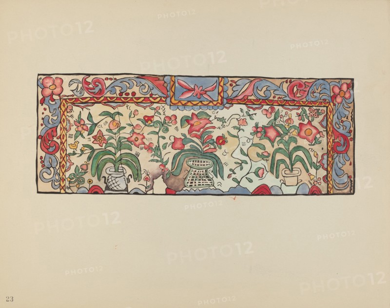 Plate 23: Painting on Buckskin: From Portfolio "Spanish Colonial Designs of New Mexico", 1935/1942. Creator: Unknown.