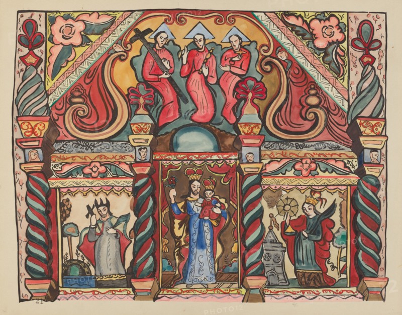 Plate 21: Main Altarpiece: From Portfolio "Spanish Colonial Designs of New Mexico", 1935/1942. Creator: Unknown.