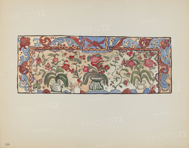 Plate 23: Painting on Buckskin, Laguna: From Portfolio "Spanish Colonial Designs...", 1935/1942. Creator: Unknown.