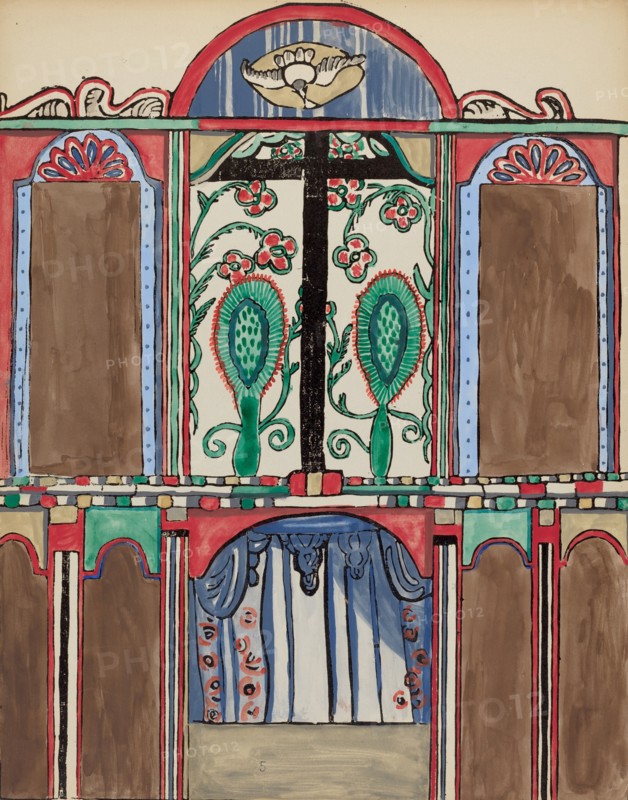Plate 5: Main Altarpiece, Santa Cruz: From Portfolio "Spanish Colonial Designs of New Mexico", 1935/ Creator: Unknown.