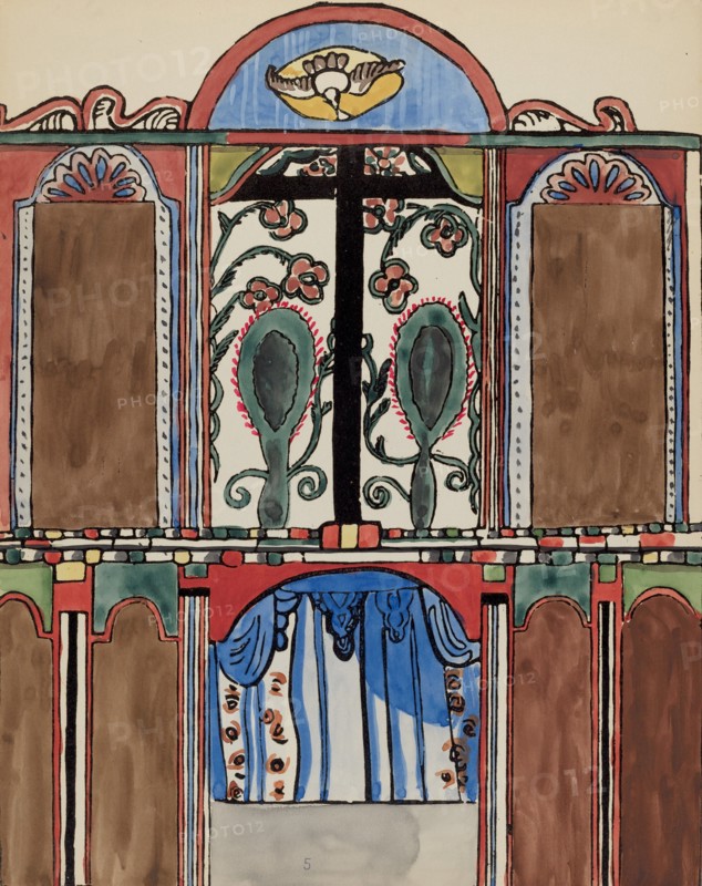 Plate 5: Main Altarpiece, Santa Cruz: From Portfolio "Spanish Colonial Designs of New Mexico", 1935/ Creator: Unknown.