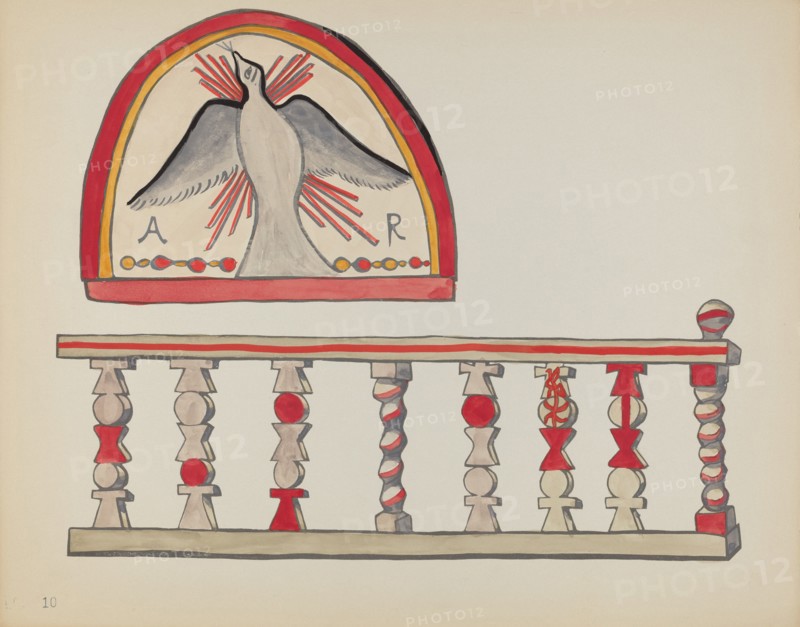 Plate 10: Holy Ghost Lunette & Altar Rail, Chimayo: From Portfolio "Spanish Colonial...", 1935/1942. Creator: Unknown.