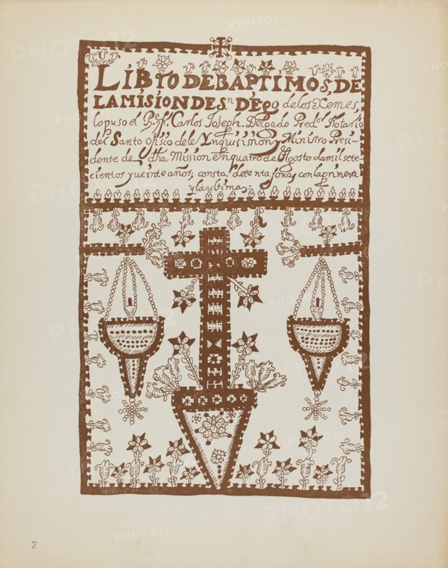Plate 2: Jemez Book of Baptisms: From Portfolio "Spanish Colonial Designs of New Mexico", 1935/1942. Creator: Unknown.