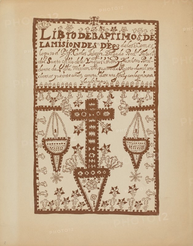Plate 2: Jemez Book of Baptisms: From Portfolio "Spanish Colonial Designs of New Mexico", 1935/1942. Creator: Unknown.