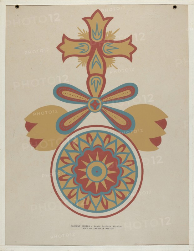 Santa Barbara Mission Doorway Design from the portfolio "Decorative Art...", 1935/1942. Creator: Unknown.