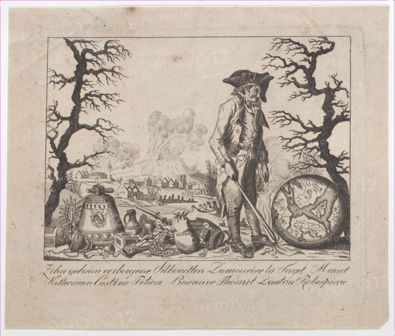 Caricature and hidden silhouette representations of Lafayette and others, 18th cen..., 18th century. Creator: Anon.
