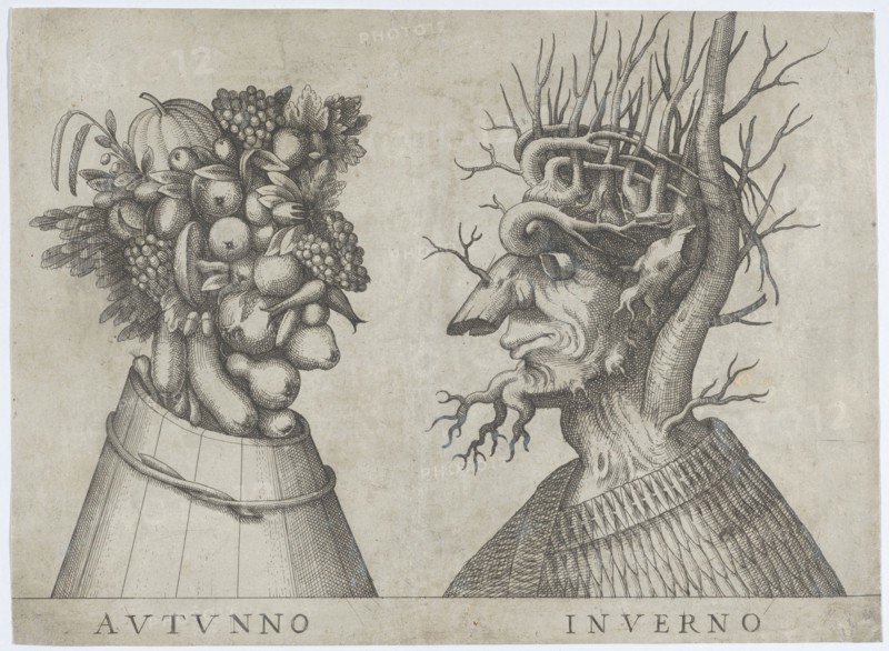 Autumn and Winter: two heads made from flora typical of those seasons, ca. 1580-1620., ca. 1580-1620 Creator: Anon.