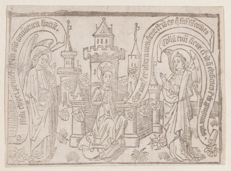 Thy Neck Is Like the Tower of David, illustration from a Canticum Canticorum bloc..., ca. 1460/1465. Creator: Anon.
