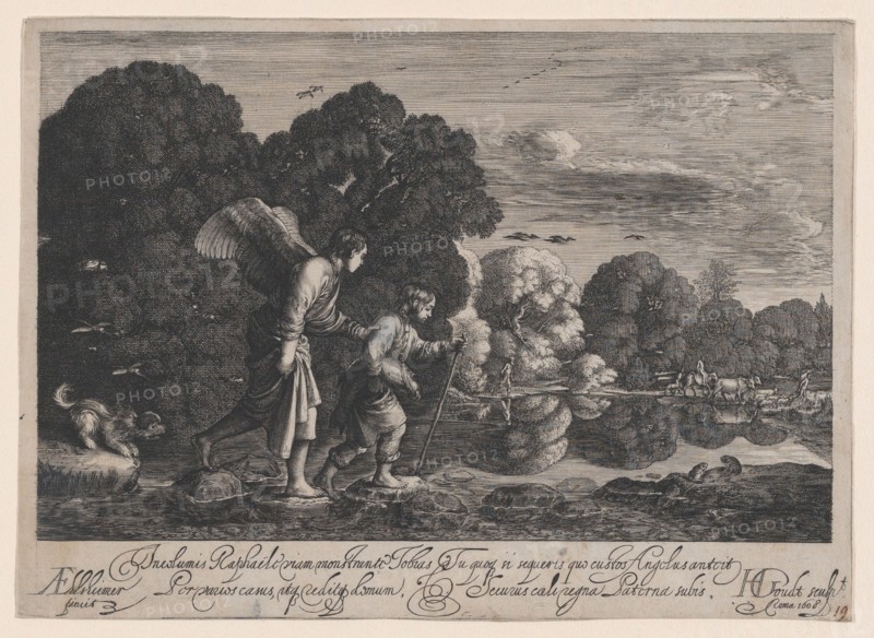 Tobias and the Angel (small plate), 1608. Creator: Hendrik Goudt.