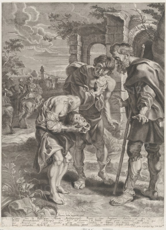 The miracle of Saint Just, who stands at center holding his decapitated head in his hands ..., 1639. Creators: Jan Witdoeck, Peter Paul Rubens.