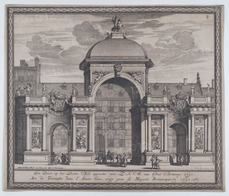 Triumphal arch erected in celebration of the entry of King William III, 1691. Creator: Jan van den Aveelen.