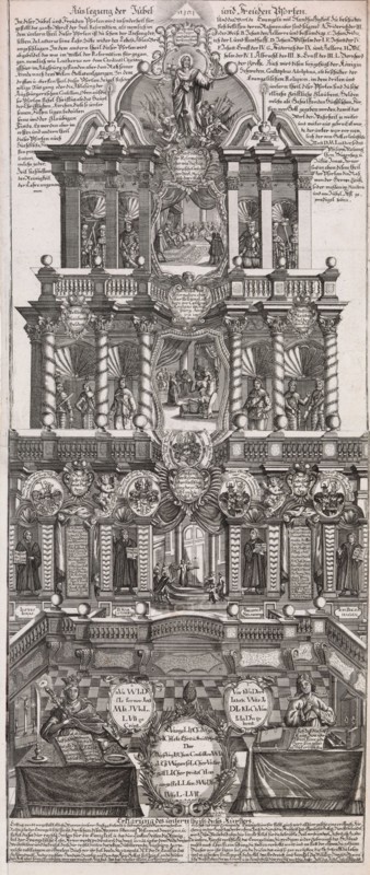 Broadsheet in Commemoration of the 200th Anniversary of the Augsburg Confession of 153..., ca. 1730. Creator: Johann Gottfried Boeck.
