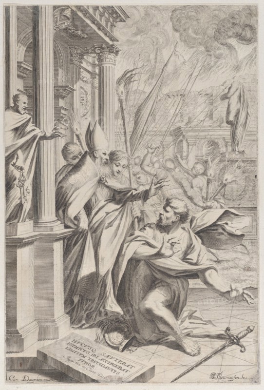Saint Ambrose repelling Emperor Theodosius, 1652-1711. Creator: Johann Jakob Thurneysen the Elder.