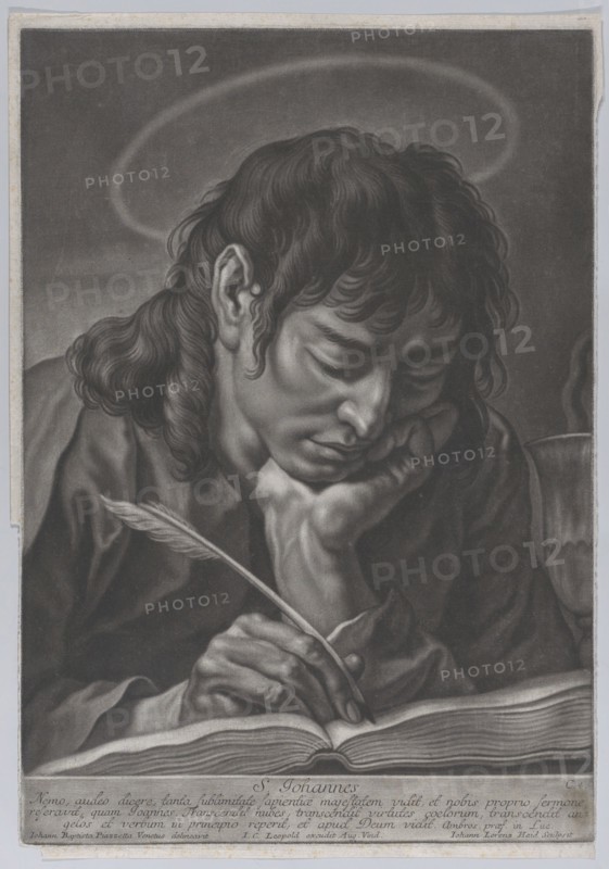 Saint John the Evangelist; head and shoulders, writing with a quill; after Gi..., ca. 1750-ca. 1760. Creator: Johann Lorenz Haid.