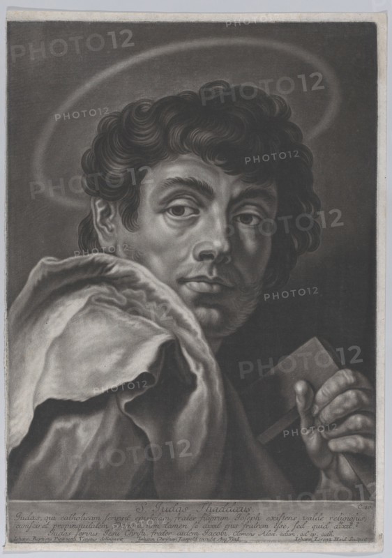 Saint Jude, head and shoulders, holding a square rule; after Giovanni Battist..., ca. 1750-ca. 1760. Creator: Johann Lorenz Haid.