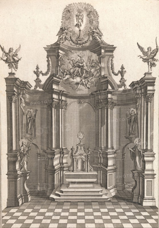 Design for a Monumental Altar, Plate e from 'Unterschiedliche Neu Inventier..., Printed ca. 1750-56. Creator: Johann Michael Leüchte.