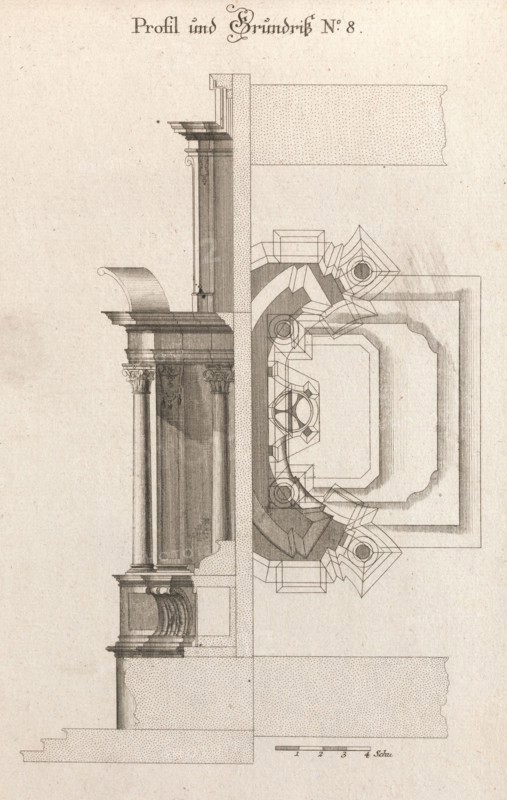 Floorplan and Side View of an Altar, Plate h (2) from 'Unterschiedliche Neu..., Printed ca. 1750-56. Creator: Johann Michael Leüchte.