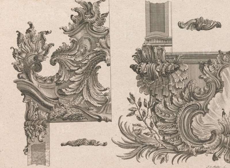 Suggestions for the Decoration of Frames, Plate 4 from 'Außzierungen zu Thü..., Printed ca. 1750-56. Creator: Johann Sebastian Muller.