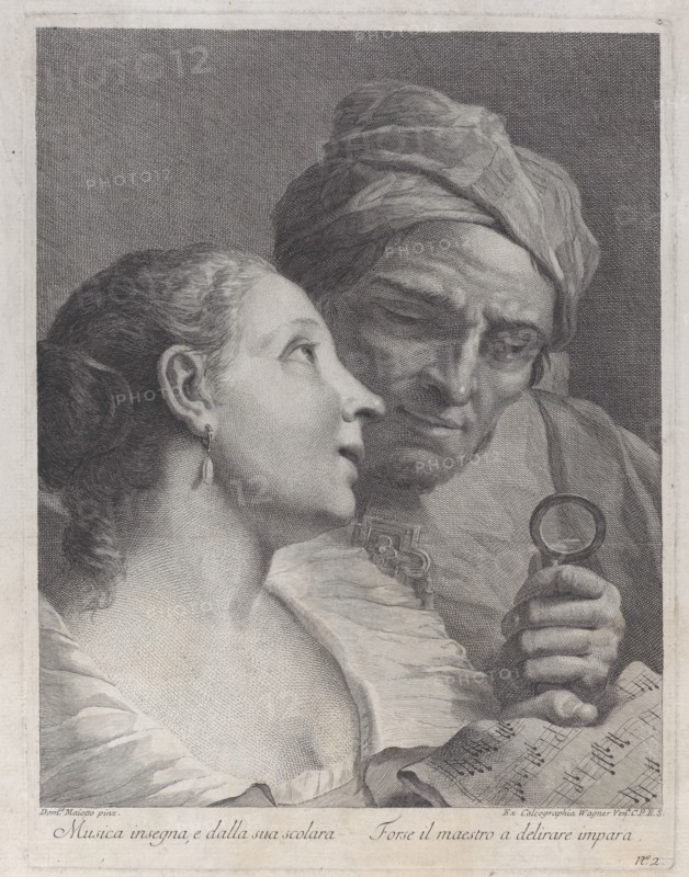A schoolgirl and her music teacher looking at a sheet of music, 1725-80. Creator: Joseph Wagner.